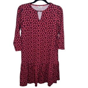 Boden Selena Red Floral Daisy Jersey Knit Ruffle Dress Sz 2P